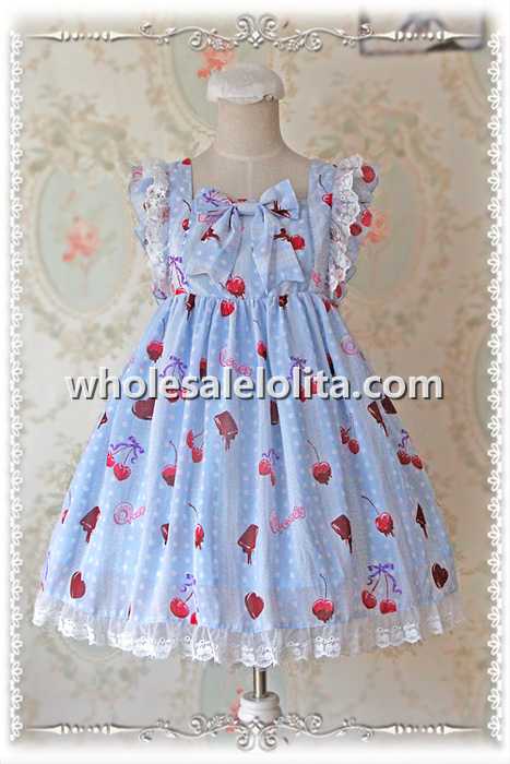 INFANTA Cherry Printing Chiffon Sweet JSK Cap Sleeves Lolita Dress