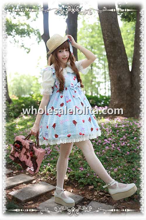 INFANTA Cherry Printing Chiffon Sweet JSK Cap Sleeves Lolita Dress