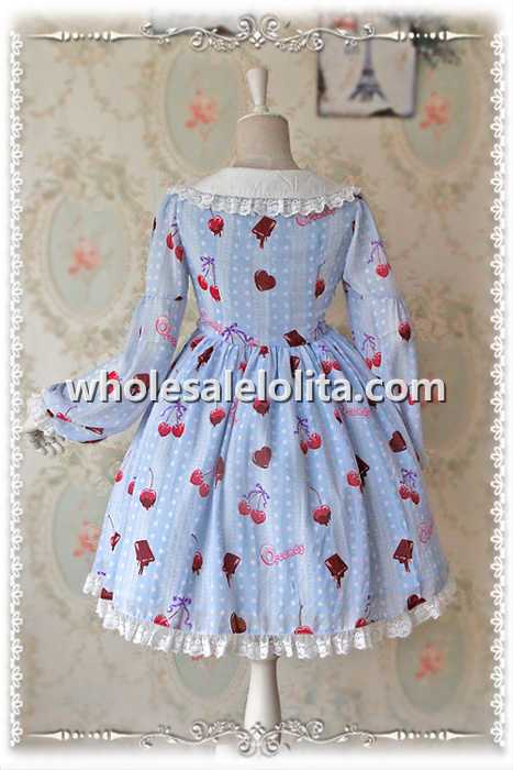 INFANTA Cherry Printing Chiffon Sweet OP Long Sleeves Lolita Dress