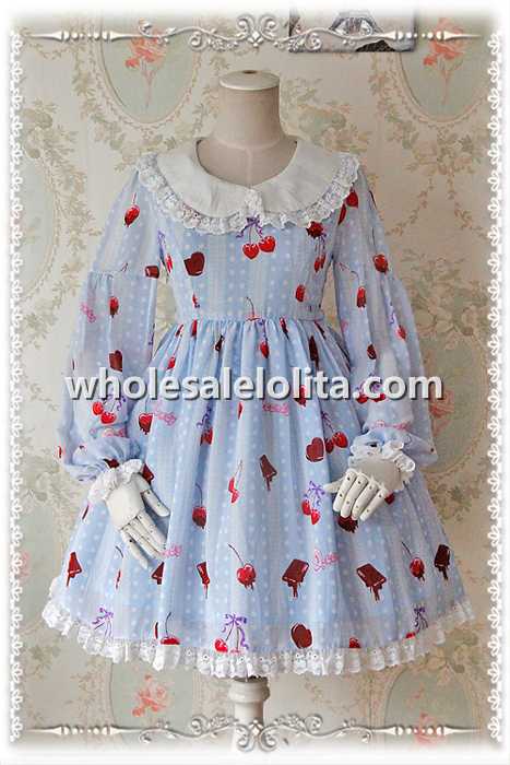 INFANTA Cherry Printing Chiffon Sweet OP Long Sleeves Lolita Dress