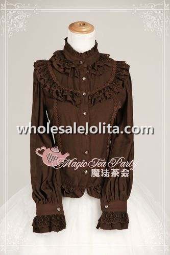 Royal Court Style High Collar Long Sleeves Coffee Lolita Blouse