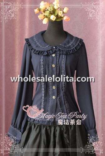 Claret Red Tie Bow Chiffon Lace Long Sleeves Lolita Blouse