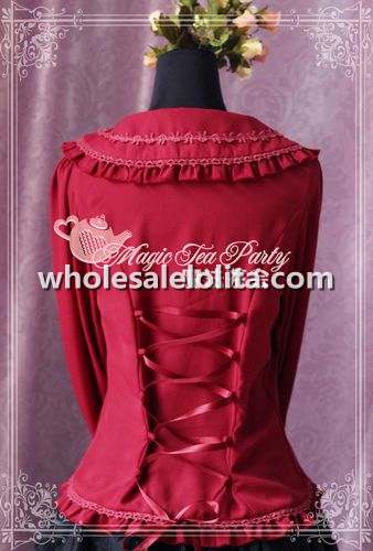 Claret Red Tie Bow Chiffon Lace Long Sleeves Lolita Blouse