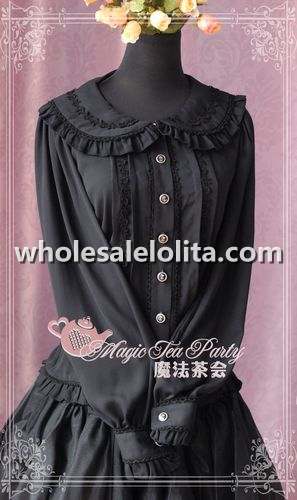 Claret Red Tie Bow Chiffon Lace Long Sleeves Lolita Blouse