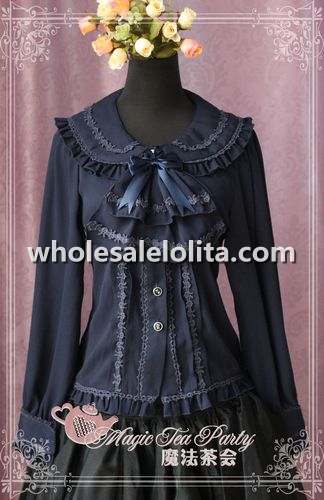 Claret Red Tie Bow Chiffon Lace Long Sleeves Lolita Blouse