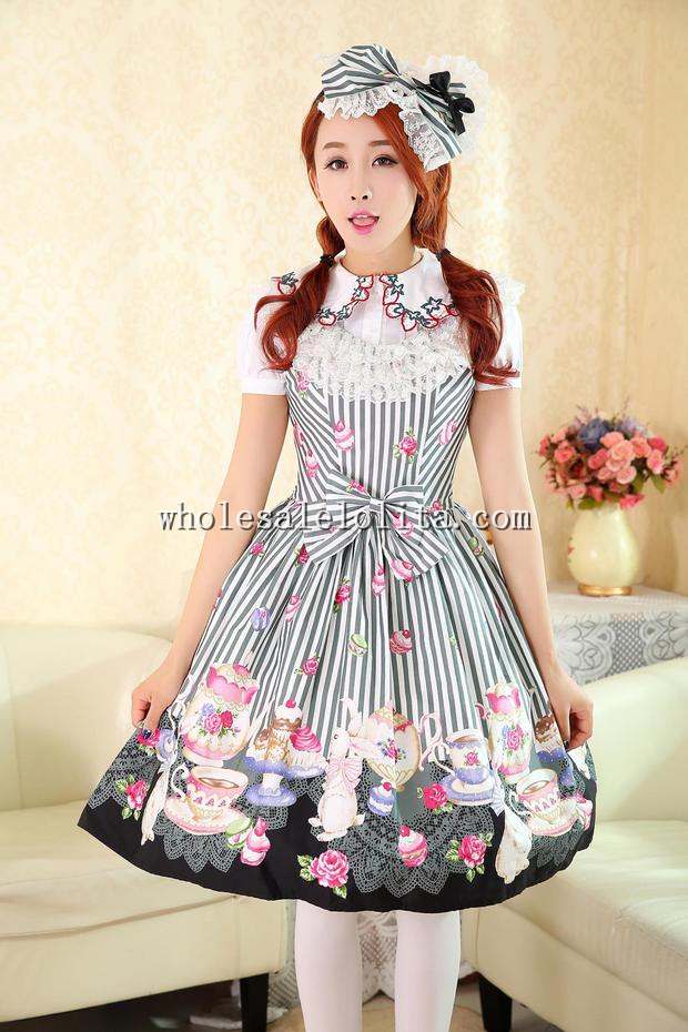 Sweet Teapot & Rabbits Printing JSK Lolita Tea Party Dress