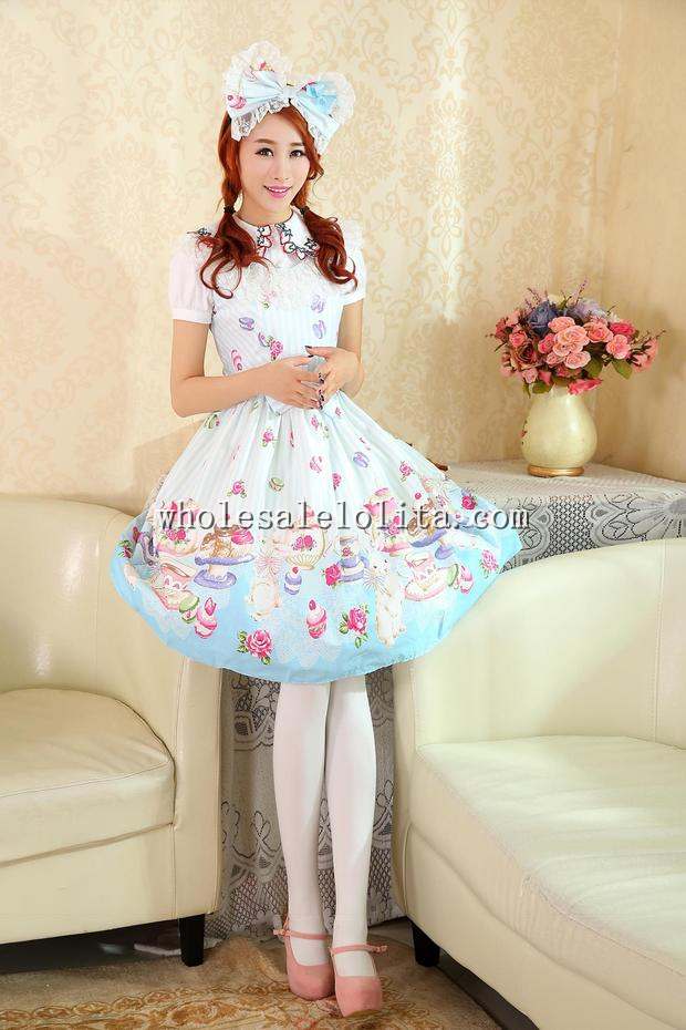 Sweet Teapot & Rabbits Printing JSK Lolita Tea Party Dress
