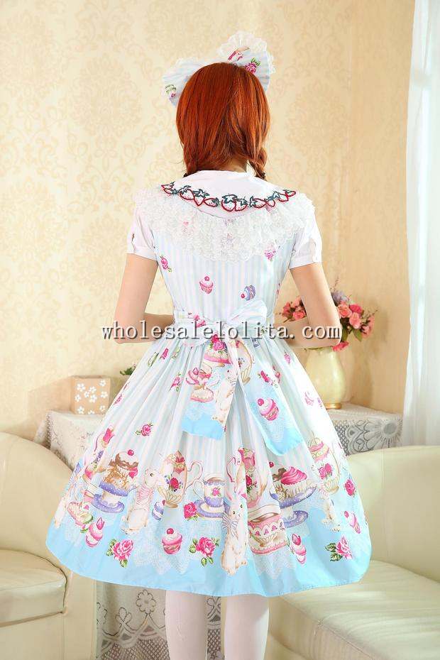 Sweet Teapot & Rabbits Printing JSK Lolita Tea Party Dress