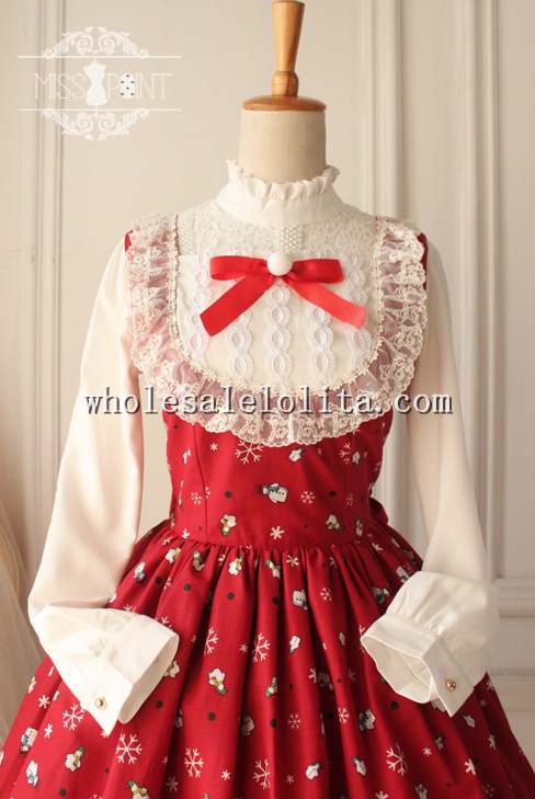 Frozen Series Snowman and Snowflake Printing Christmas Sweet Red JSK Lolita