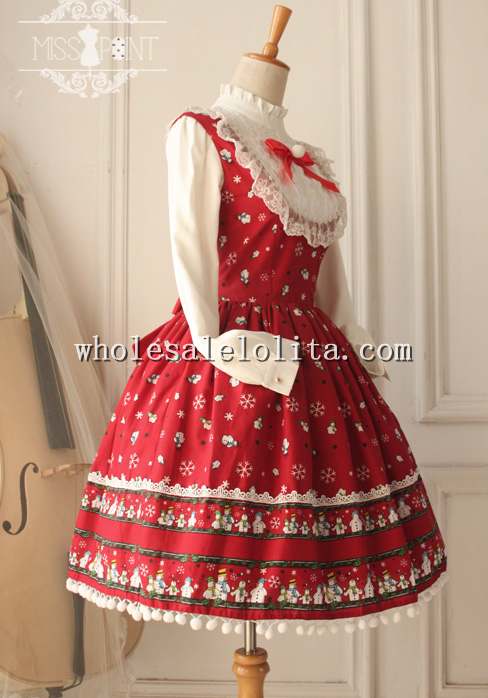 Frozen Series Snowman and Snowflake Printing Christmas Sweet Red JSK Lolita