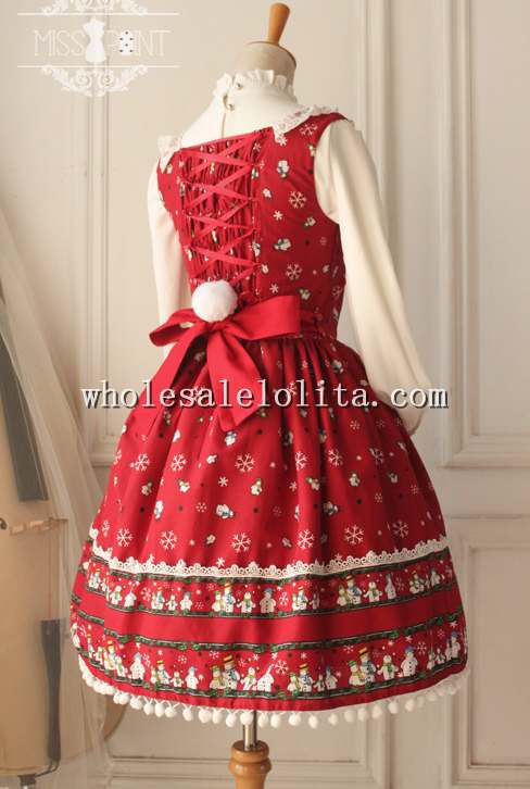 Frozen Series Snowman and Snowflake Printing Christmas Sweet Red JSK Lolita