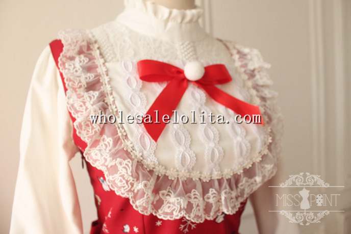 Frozen Series Snowman and Snowflake Printing Christmas Sweet Red JSK Lolita