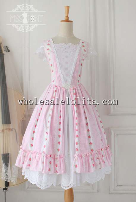 Vintage Garden Floral Printing Long Sweet Pink Lolita Princess Tea Party Dress