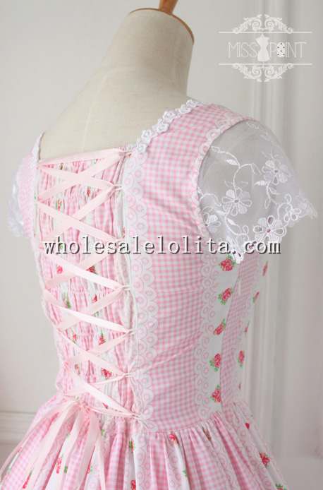Vintage Garden Floral Printing Long Sweet Pink Lolita Princess Tea Party Dress