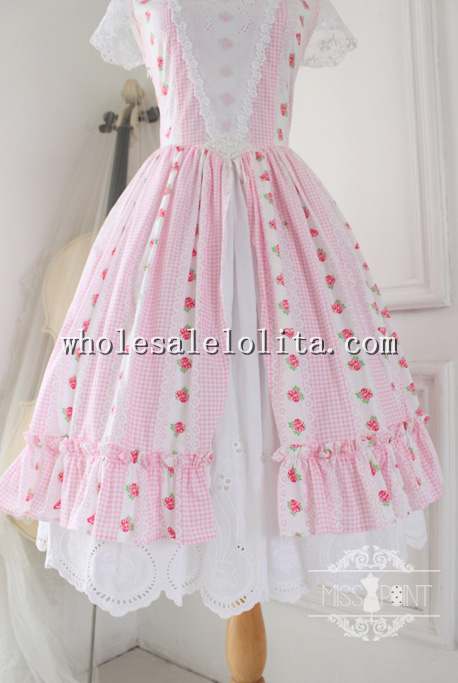 Vintage Garden Floral Printing Long Sweet Pink Lolita Princess Tea Party Dress