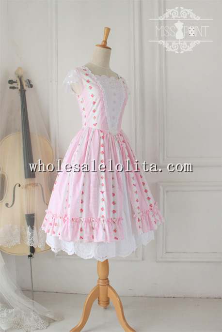 Vintage Garden Floral Printing Long Sweet Pink Lolita Princess Tea Party Dress