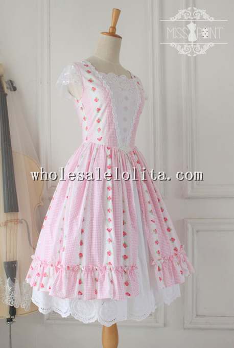 Vintage Garden Floral Printing Long Sweet Pink Lolita Princess Tea Party Dress