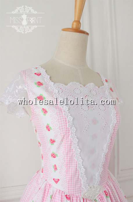 Vintage Garden Floral Printing Long Sweet Pink Lolita Princess Tea Party Dress