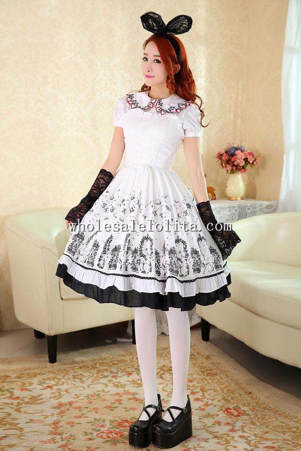 Cage & Cat Printing Sweet JSK Lolita Party Dress