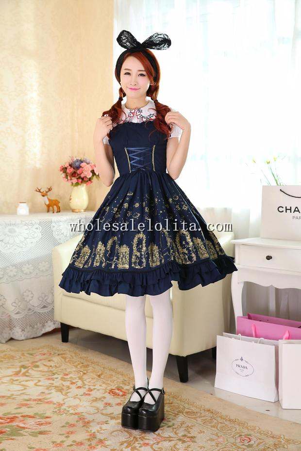 Cage & Cat Printing Sweet JSK Lolita Party Dress