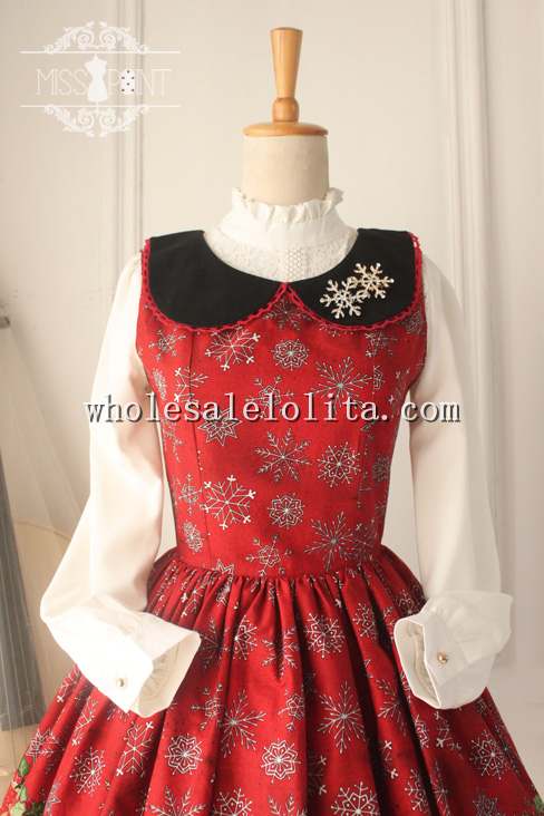 Vintage Christmas Red Printing Peterpan Collar Sweet JSK Lolita Dress