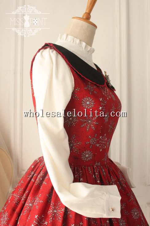 Vintage Christmas Red Printing Peterpan Collar Sweet JSK Lolita Dress