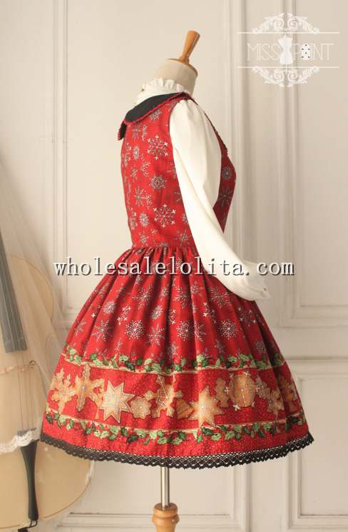 Vintage Christmas Red Printing Peterpan Collar Sweet JSK Lolita Dress