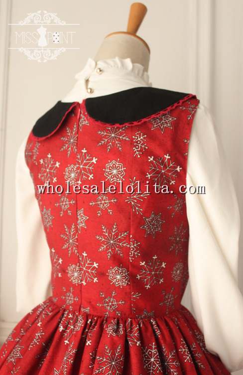 Vintage Christmas Red Printing Peterpan Collar Sweet JSK Lolita Dress