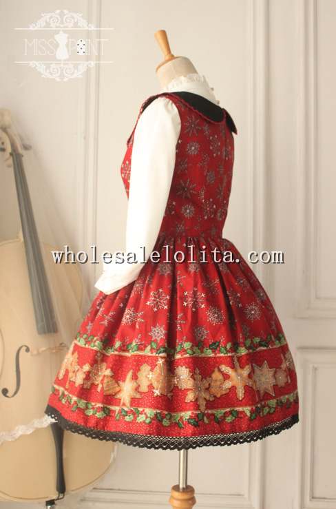 Vintage Christmas Red Printing Peterpan Collar Sweet JSK Lolita Dress
