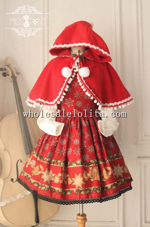Vintage Christmas Red Printing Peterpan Collar Sweet JSK Lolita Dress