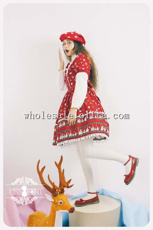 Christmas Printing Sweet OP Lolita Dress with Detachable Collar