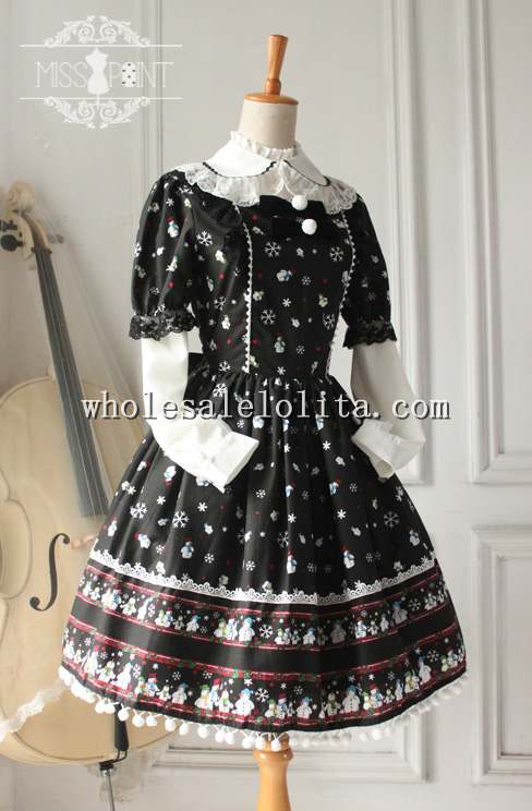 Christmas Printing Sweet OP Lolita Dress with Detachable Collar