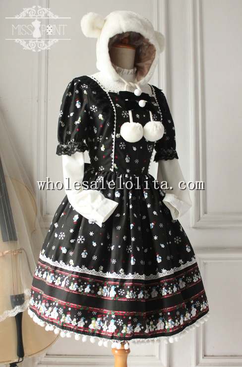 Christmas Printing Sweet OP Lolita Dress with Detachable Collar