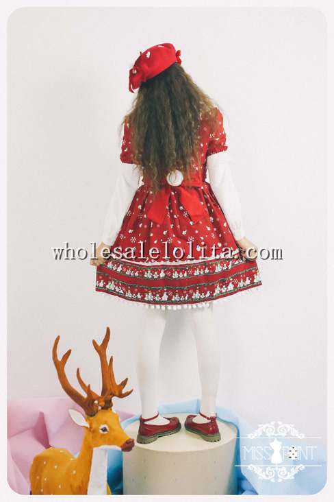 Christmas Printing Sweet OP Lolita Dress with Detachable Collar