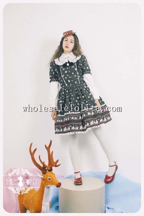 Christmas Printing Sweet OP Lolita Dress with Detachable Collar