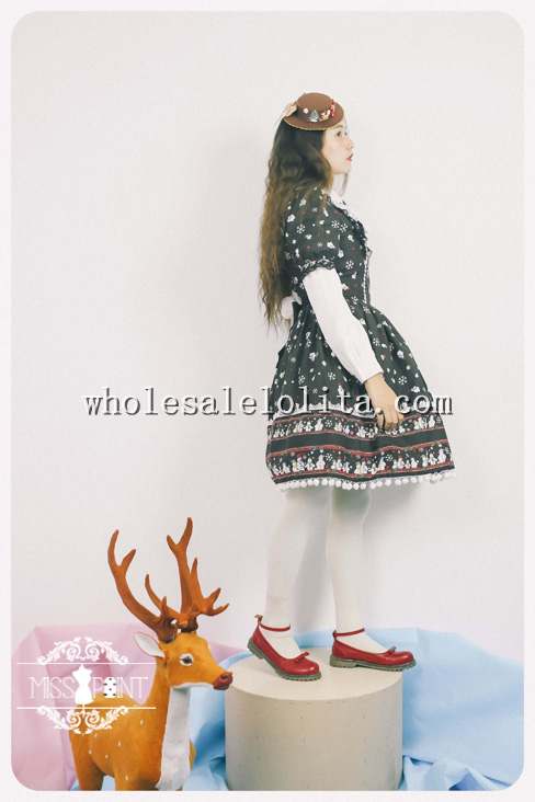Christmas Printing Sweet OP Lolita Dress with Detachable Collar
