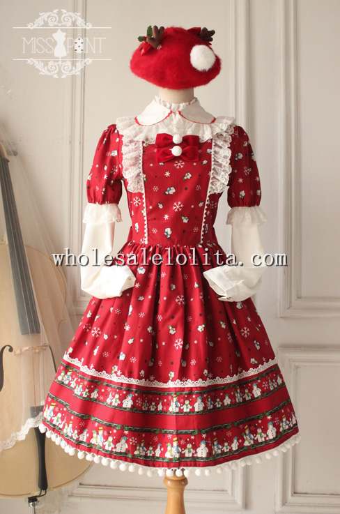 Christmas Printing Sweet OP Lolita Dress with Detachable Collar