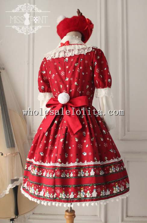 Christmas Printing Sweet OP Lolita Dress with Detachable Collar